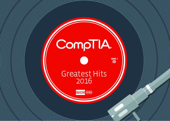 A record player spinning CompTIA's Greatest Hits 2016