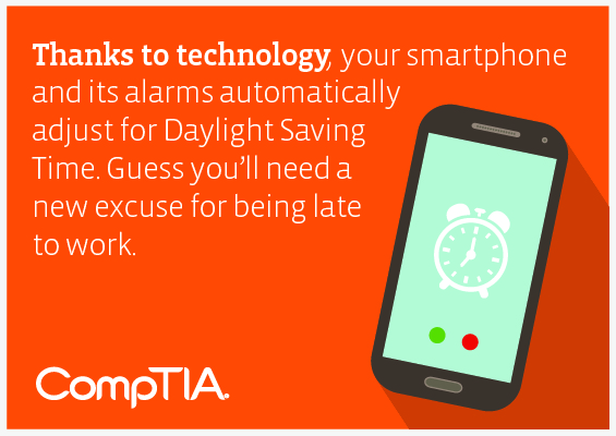 Thanks to technology, your smartphone and its alarms automatically adjust for Daylight Saving Time. Guess you’ll need a new excuse for being late to work.