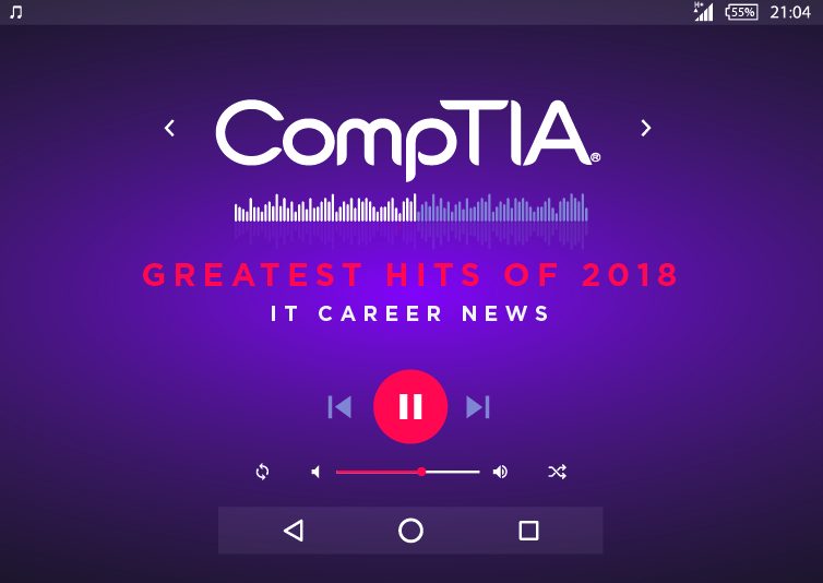 An image of a music player with CompTIA IT Career News greatest hits of 2018