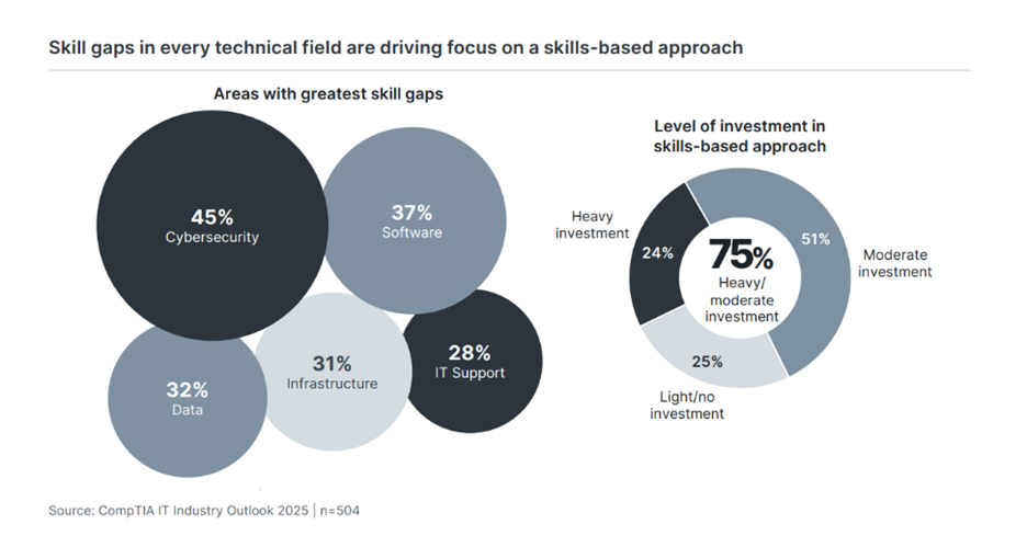 Areas with greatest skill gaps and level of investment in skills-based approach