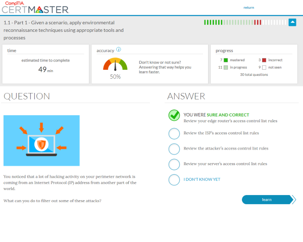 Screenshot of CompTIA CertMaster Practice