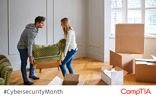 Two people share the load while moving a couch, similar to how cloud vendors and customers share the responsibility for cloud security