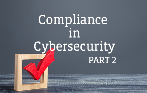 A photo of a red checkmark with the words Compliance in Cybersecurity, part 2