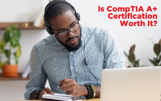 CompTIA A+ Two hands typing on a laptop.