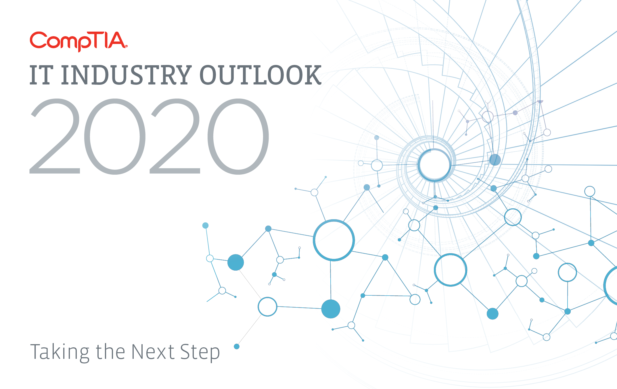 An abstract image of a spiral staircase with the words CompTIA IT Industry Outlook 2020