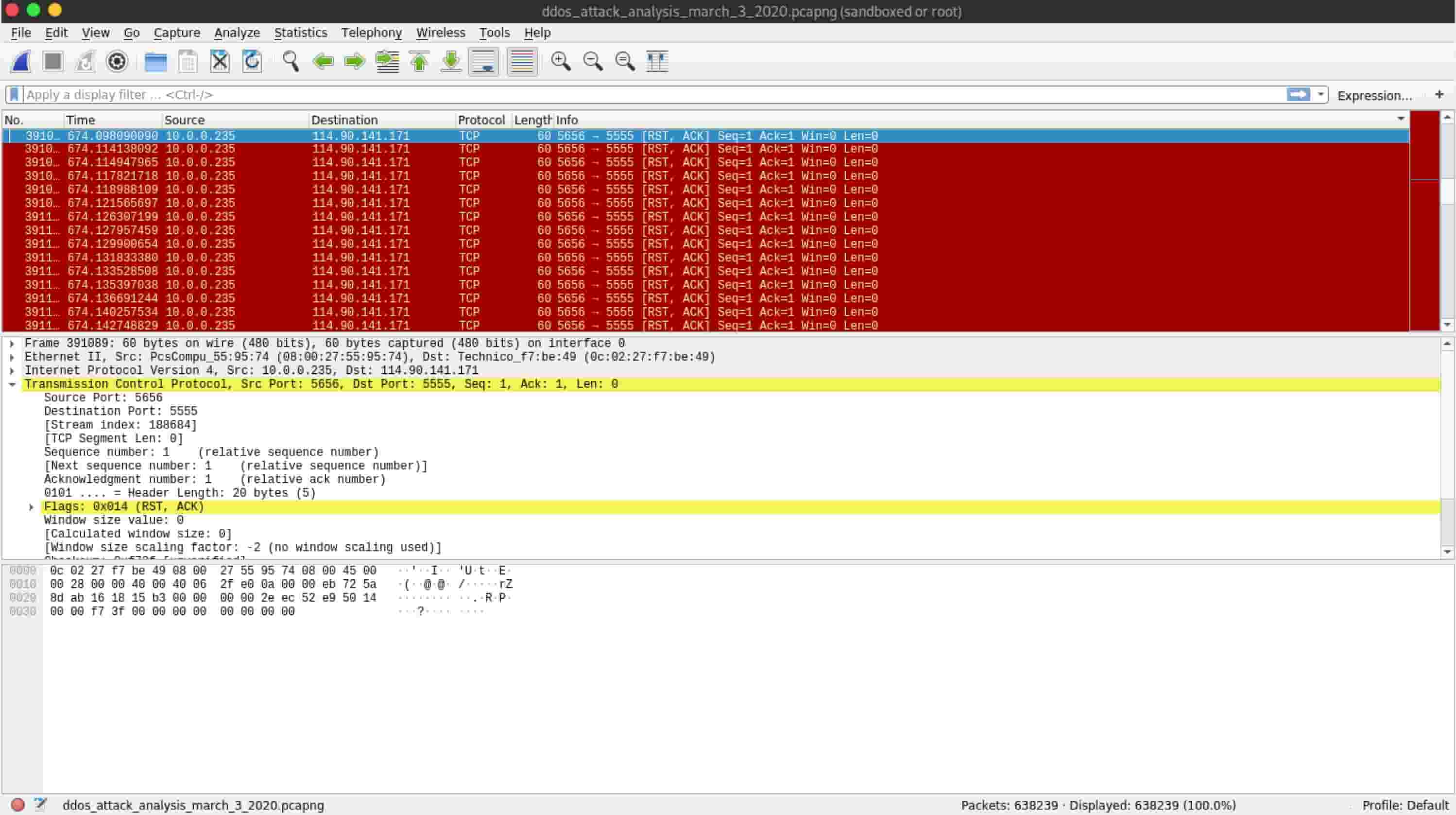 DDoS packets on Wireshark