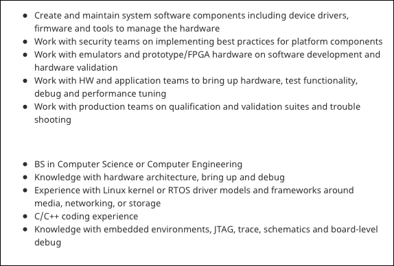  Screenshot of an Embedded Software Engineer Job Posting