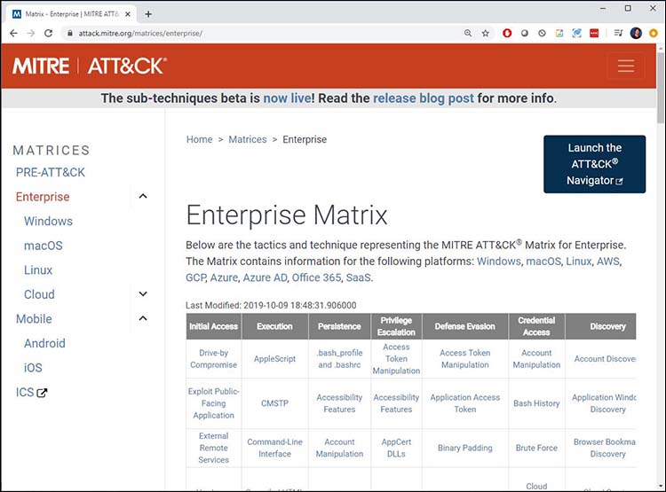A screenshot of the MITRE ATT&CK Navigator homepage