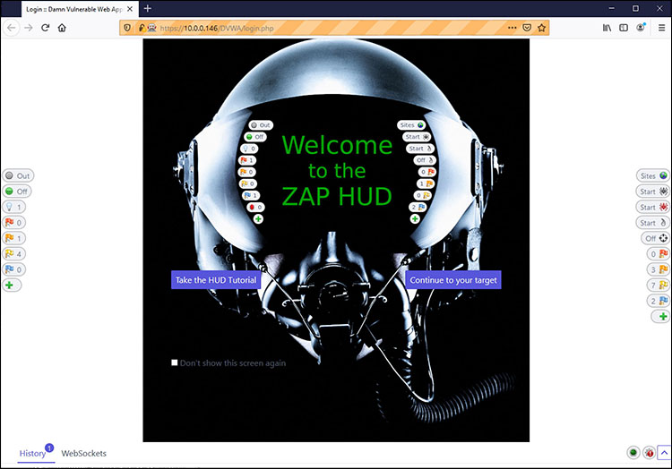 Starting the OWASP Heads Up Display (HUD) and viewing a page