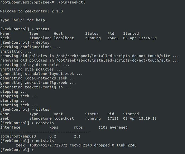 A screenshot of configuring and managing Zeek