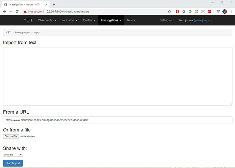 figure_4 Importing information into Yeti A screenshot of importing information into Yeti