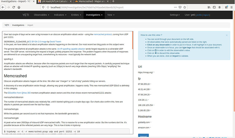 figure_5 How Yeti parses imported information A screenshot of how Yeti parses imported information