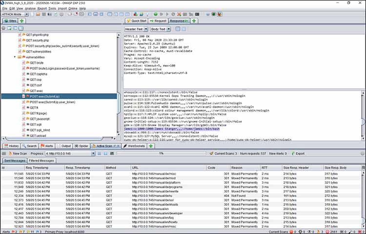 Viewing the same attack using OWASP Zap’s proxy server