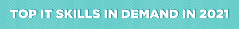 Header for 1.22 Blog Blue header image that says Top IT Skills In Demand in 2021.