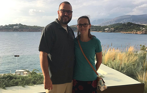 Military veteran Jacob Brady, who now works in cybersecurity, and his wife on vacation at the beach