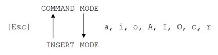 A diagram showing the commands that apply to both Command mode and Insert mode in vi