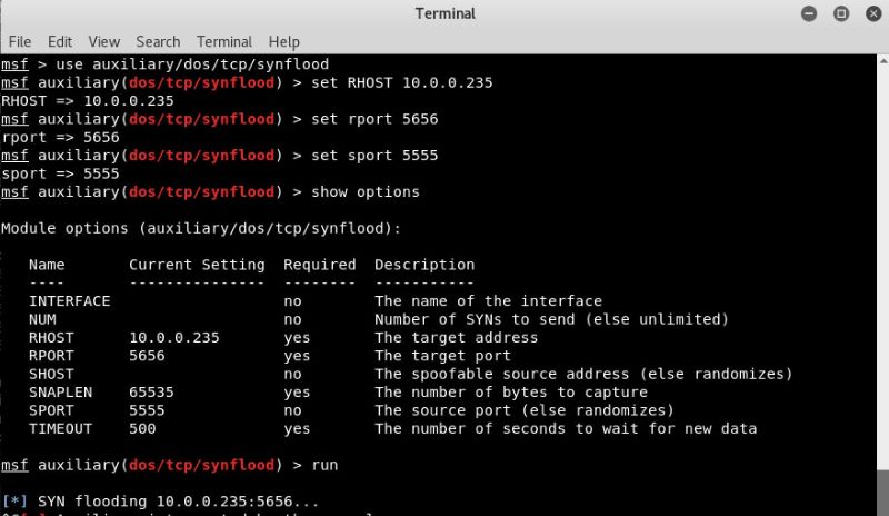 Metasploit to simulate a DDoS attack