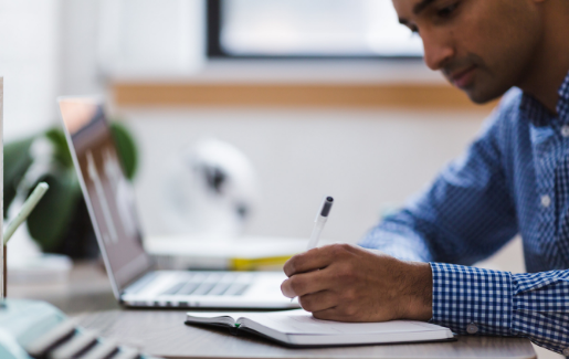 Man studying for a certification exam.