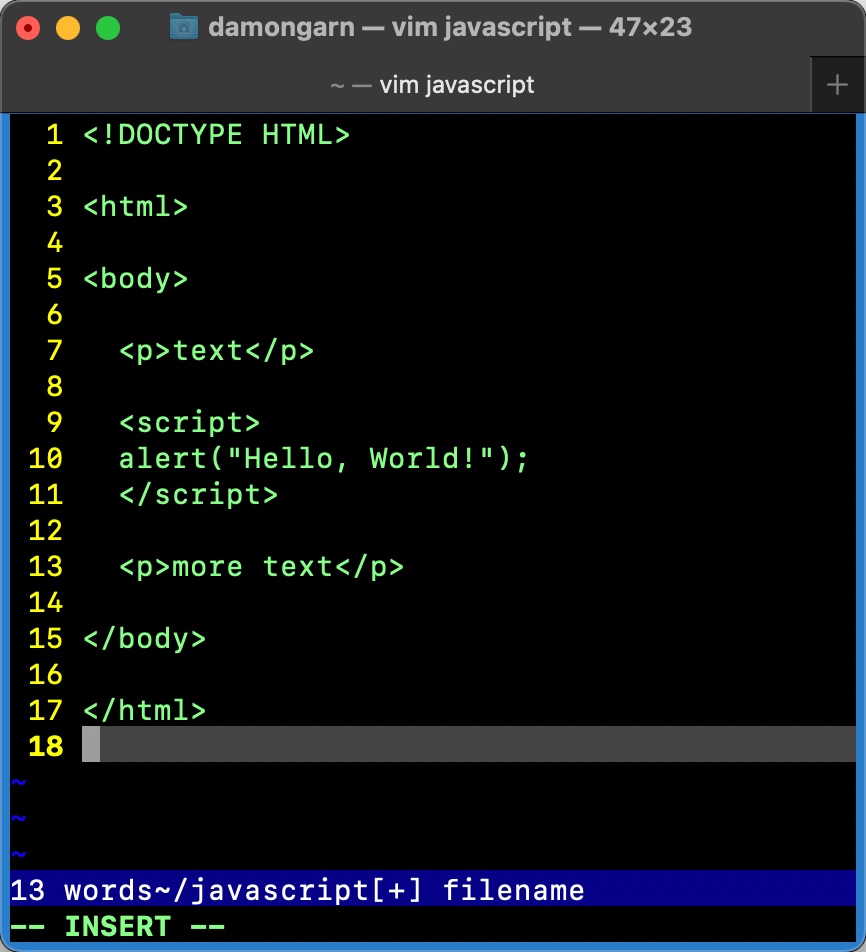Vim Hello World JS HTML