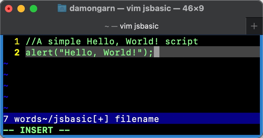 Vim Hello World JS