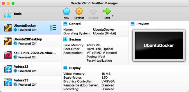 Oracle VirtualBox with various Linux VMs