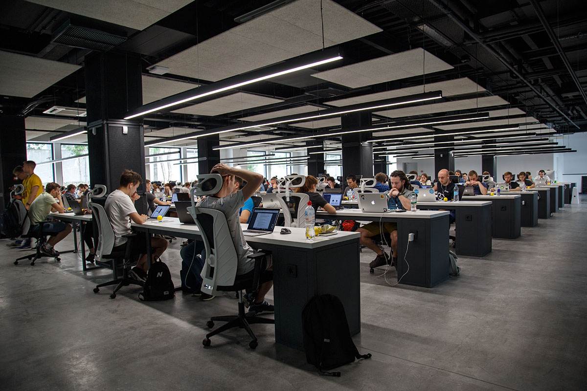 Classroom full of people at computers.