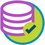 An illustration of a stack and a checkmark